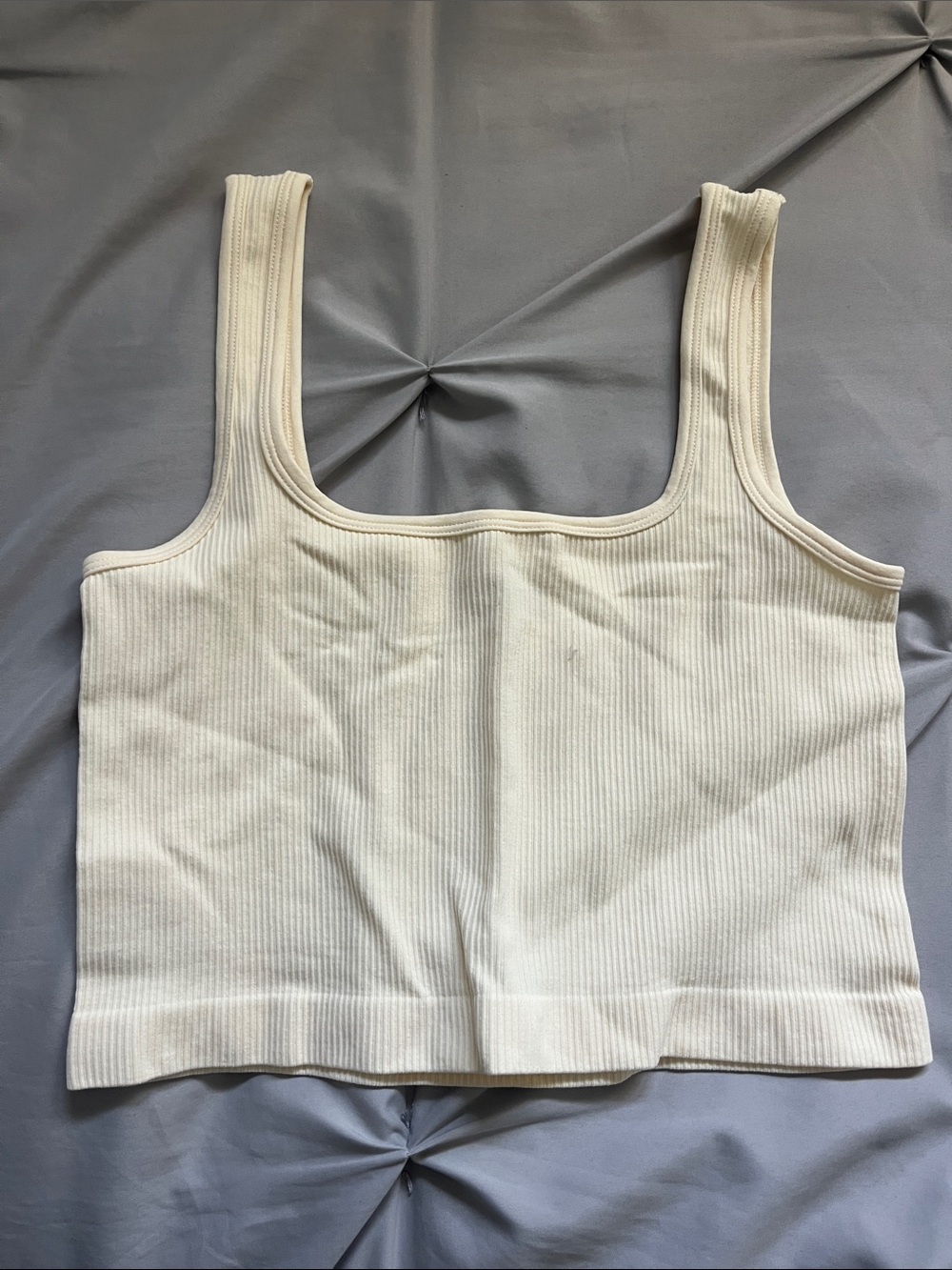 Cream Ribbed Square-Neck Crop Tank